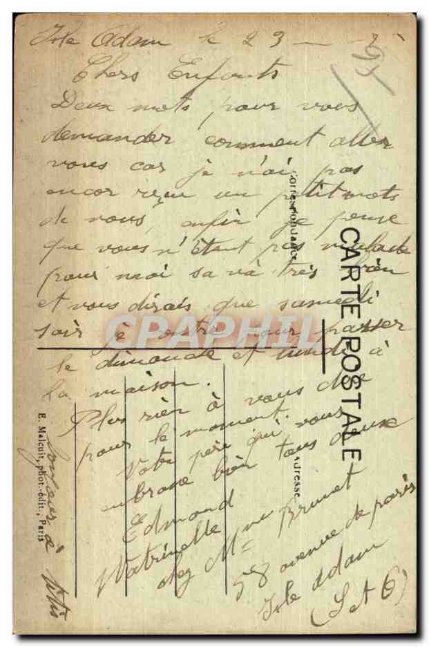 Isle-Adam — Le Château des Forgets - Le Jardin d'hiver — E. M. — Verso