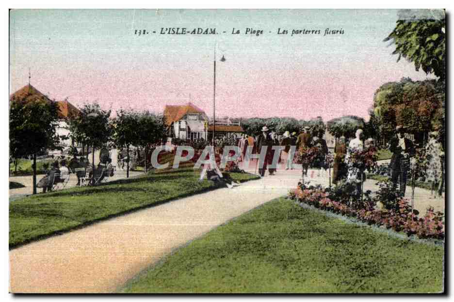 CPA L isle adam la plage les parterres fleuris 