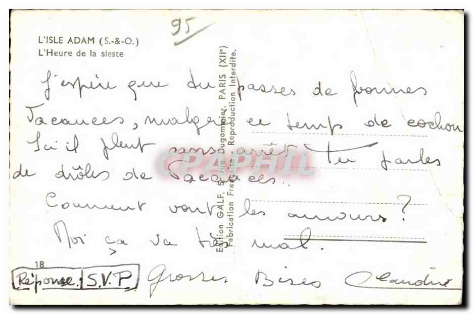 L'Isle Adam — L'Heure de la sieste — Édition Galf, Paris — Verso