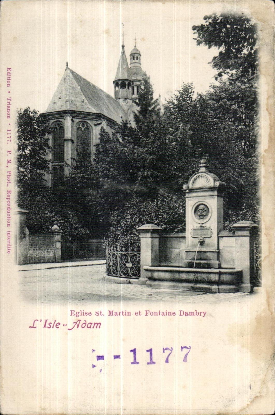 Antike Ansichtskarte Kirche St Martin und Fontaine Dambry L Isle Adam
