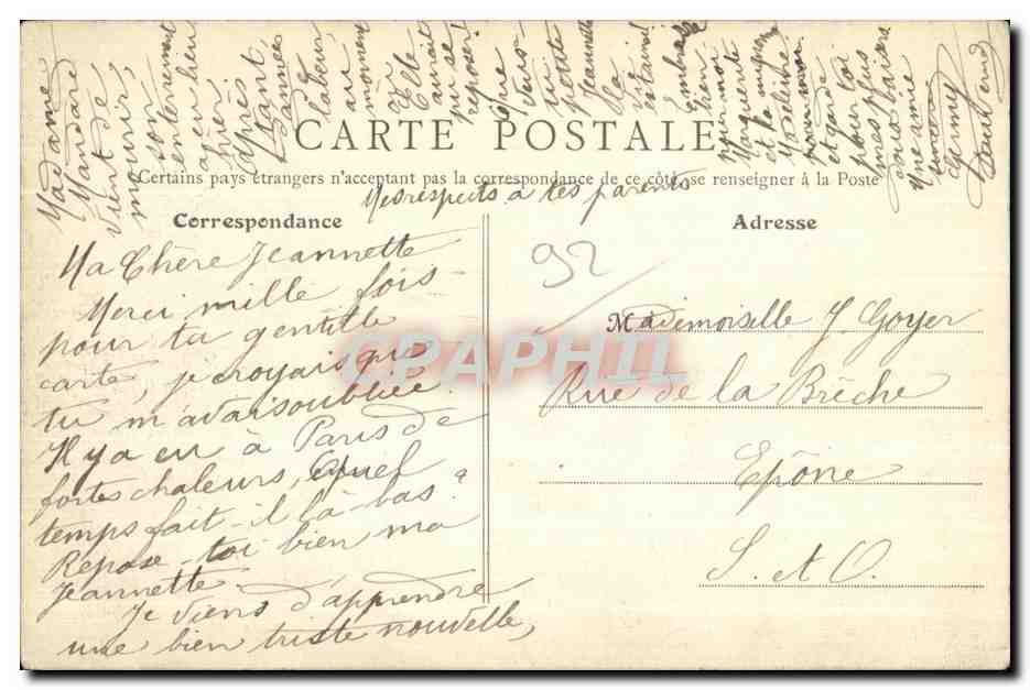 CPA Levallois Perret Hotel de Ville — Rückseite