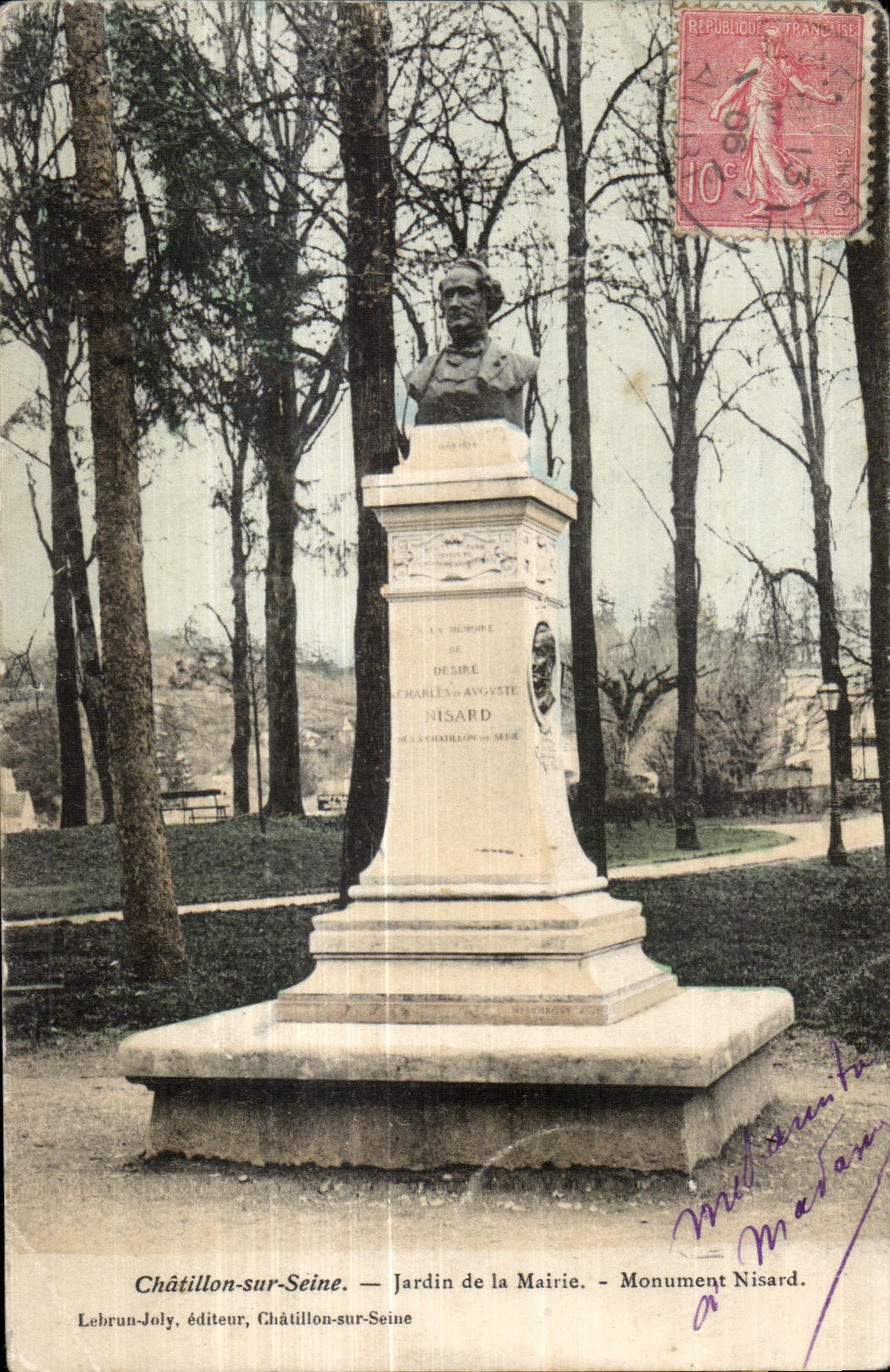 CPA Chatillon sur Scine Jardin de la Mairie Mounment Nisard