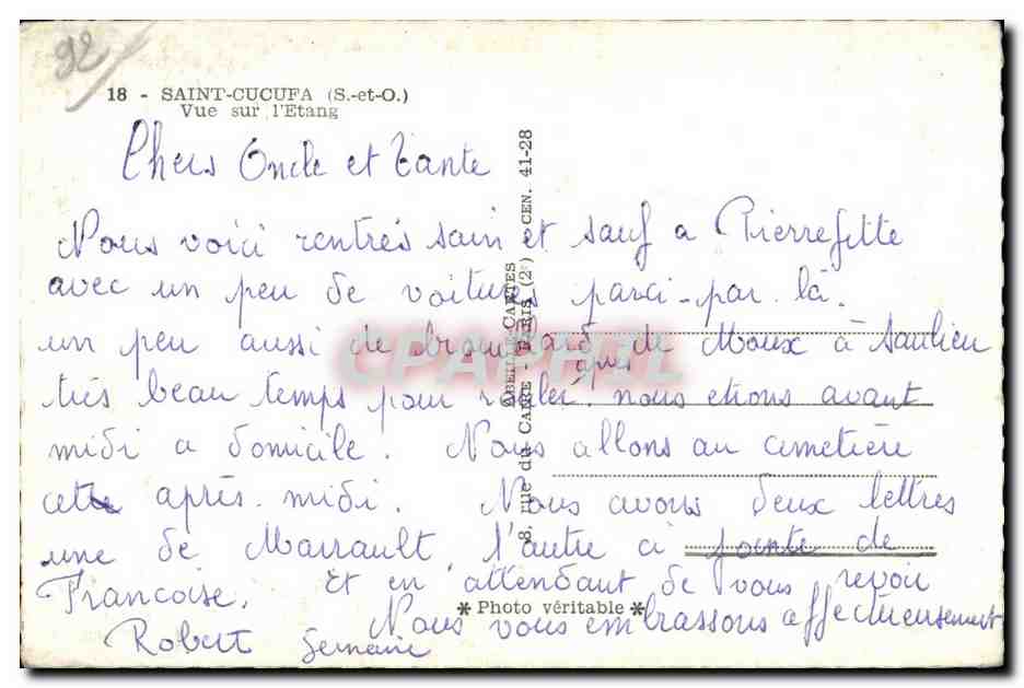 CPA Saint Cucufa Vue sur I Etang — Rückseite