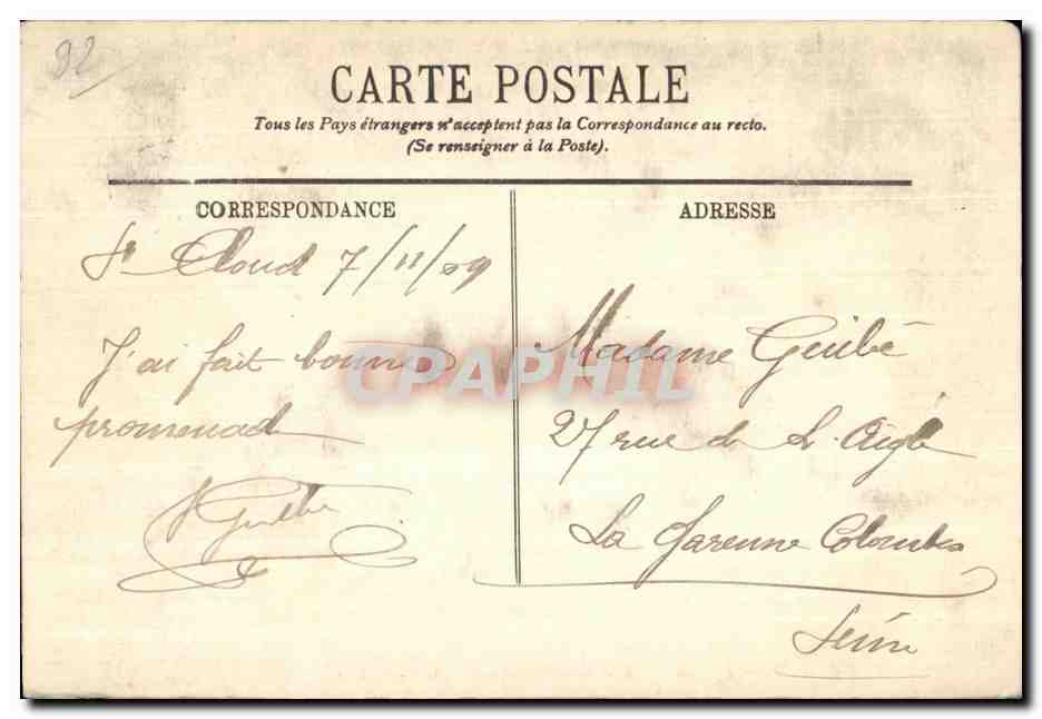 CPA Saint Cloud Le Pare L Allie De Tranche Montagne — Rückseite