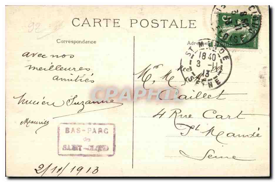 CPA Saint Cloud Le Pare La Grande Cascade Parie Superieure (cote Droit) Les Grandes Eaux — Back