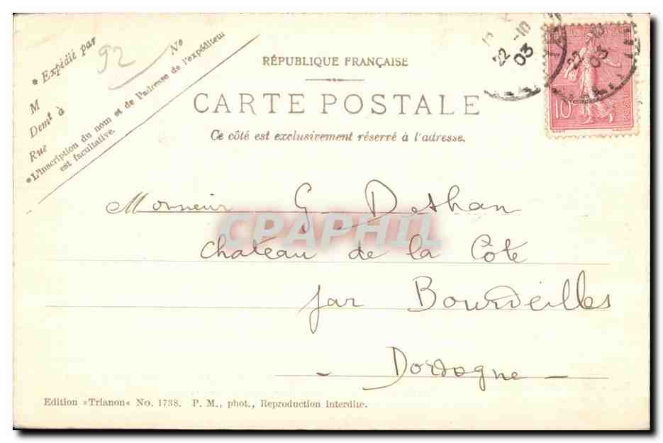CPA Grands Eaux Emplacemant Du Palais Imperial Detruit Pendant La Guerre De  — Rückseite