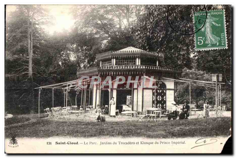 CPA Saint Cloud Le Parc Jardins du Trocadero st Kiosque du Prince Imperial