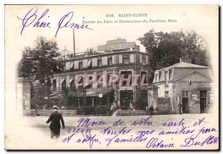 Saint-Cloud — Entrée du Parc et Restaurant du Pavillon Bleu — Éditeur Calacivette, n°216