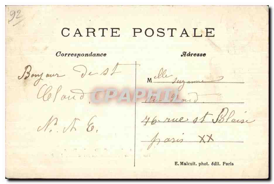 CPA Saint Cloud Le Pare Vue Prise de la Pelouse du Fer a Cheval — Back