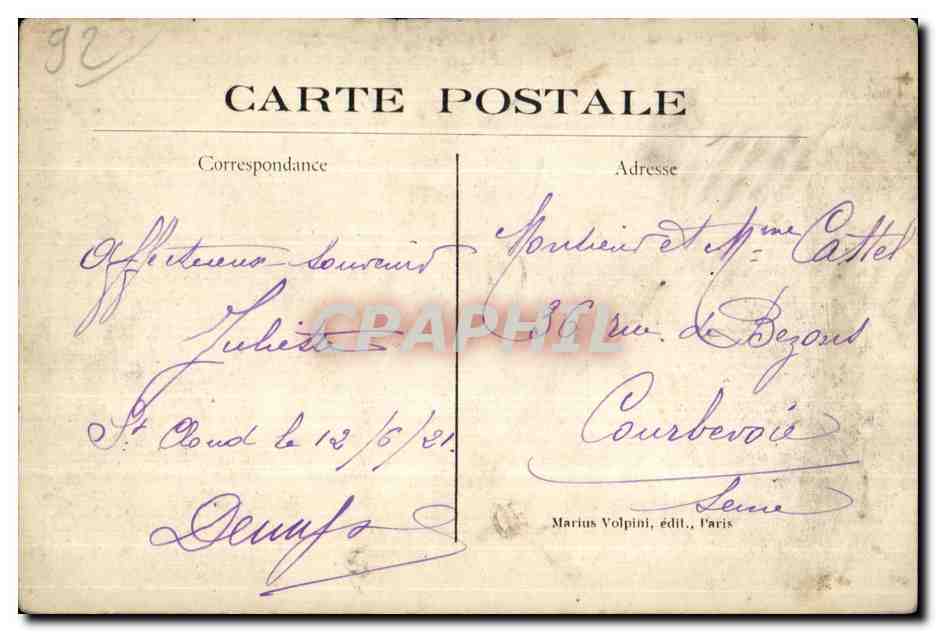 CPA Saint Cloud Le Terrase del Orangenie et le Lanterne — Rückseite