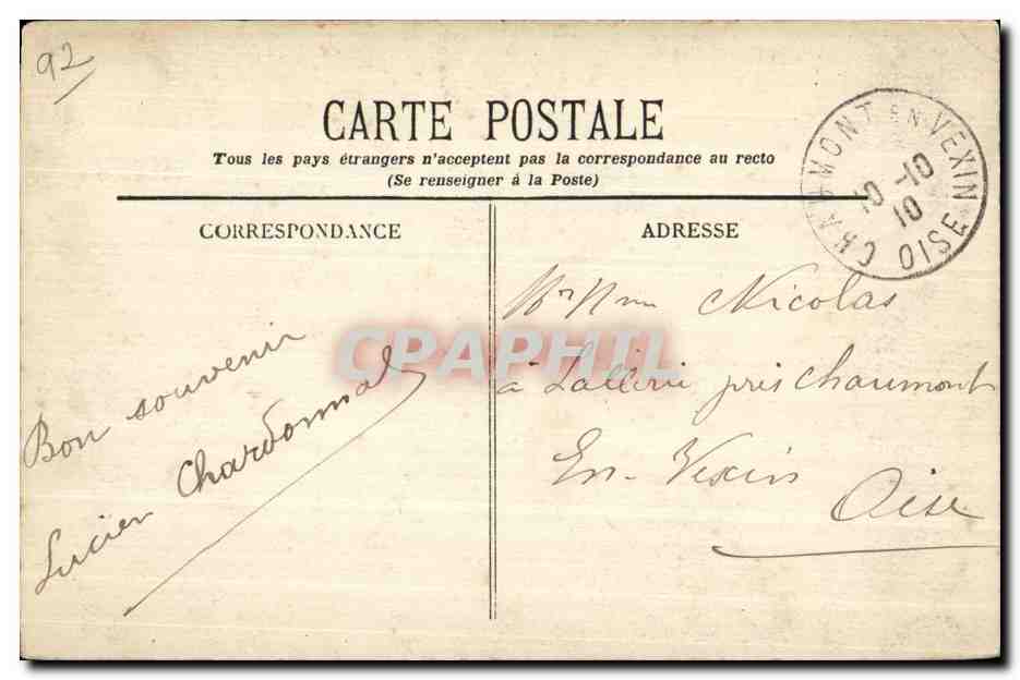 CPA Saint Cloud Allee Franche Montagne et pont du  — Rückseite