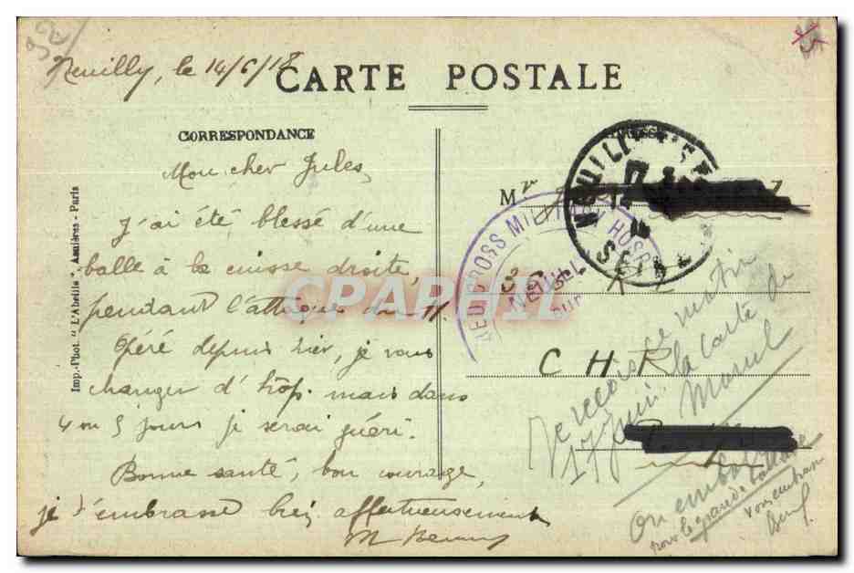 CPA Neuilly Sur Seine Lycee Pasteur transforme pendant la guerre en hopital americain — Rückseite