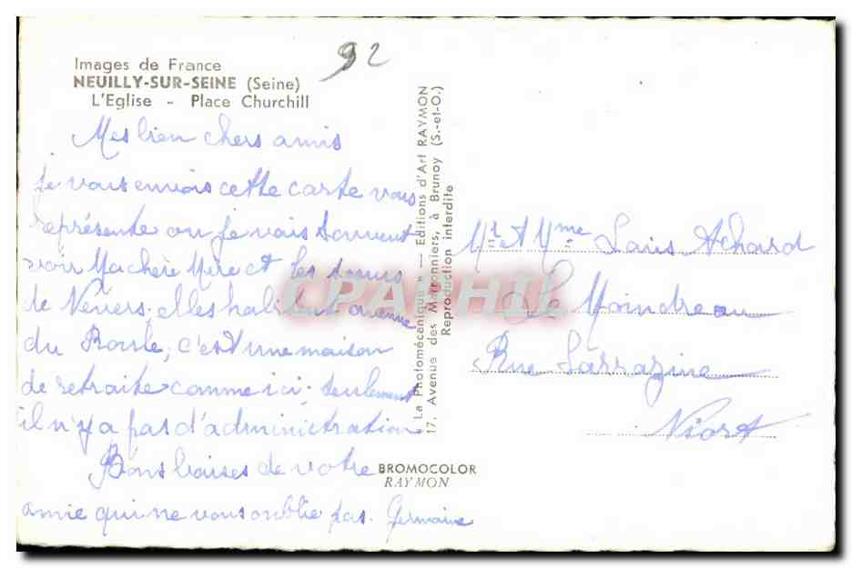 CPSM Neuilly Sur Seine L Eglise Place Churchill — Rückseite