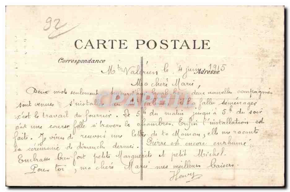 CPA Entree du Fort du Mont Valerien  — Rückseite