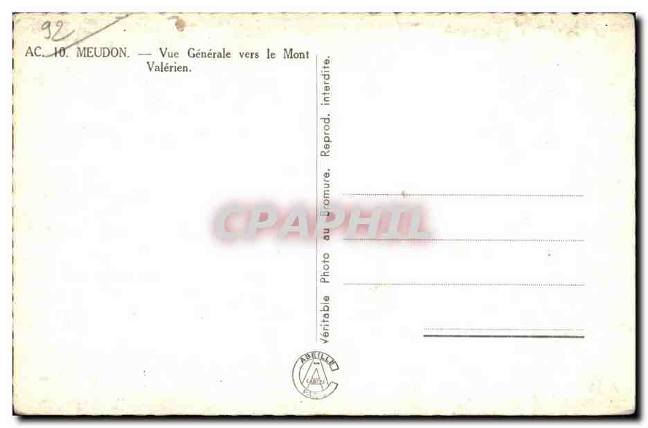 CPSM Meudon Vue Generale vers le Mont Valerien — Rückseite