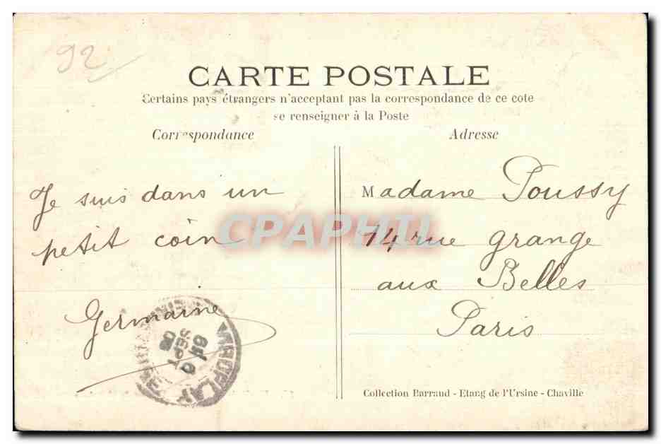 CPA Meudon Foret De Etang de Villebon — Rückseite