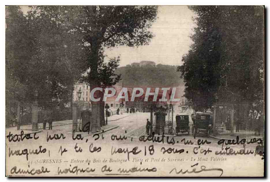 CPA Suresnes Entree du Bois Boulogne Porte et pont de Sevres Le Mont Valerien 