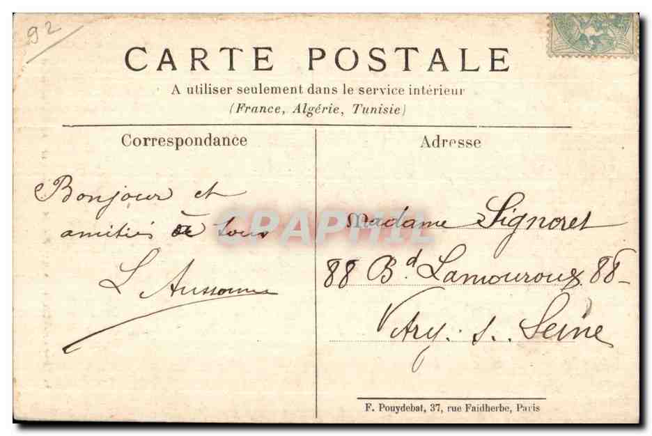 CPA Sevres Ville d Avray Monument de Gambetla — Rückseite