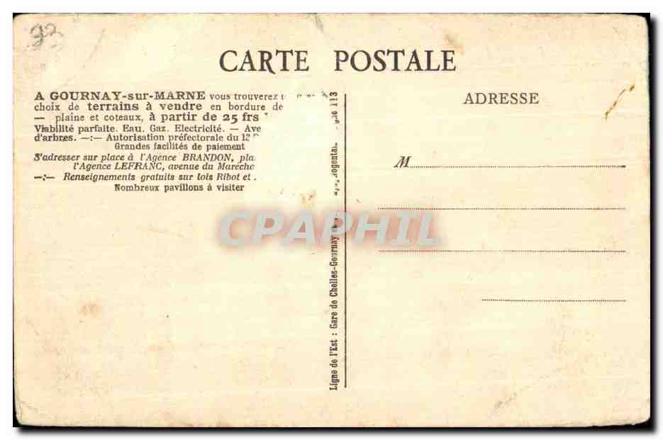 CPA Gournay Sur Marne La Mairie — Back