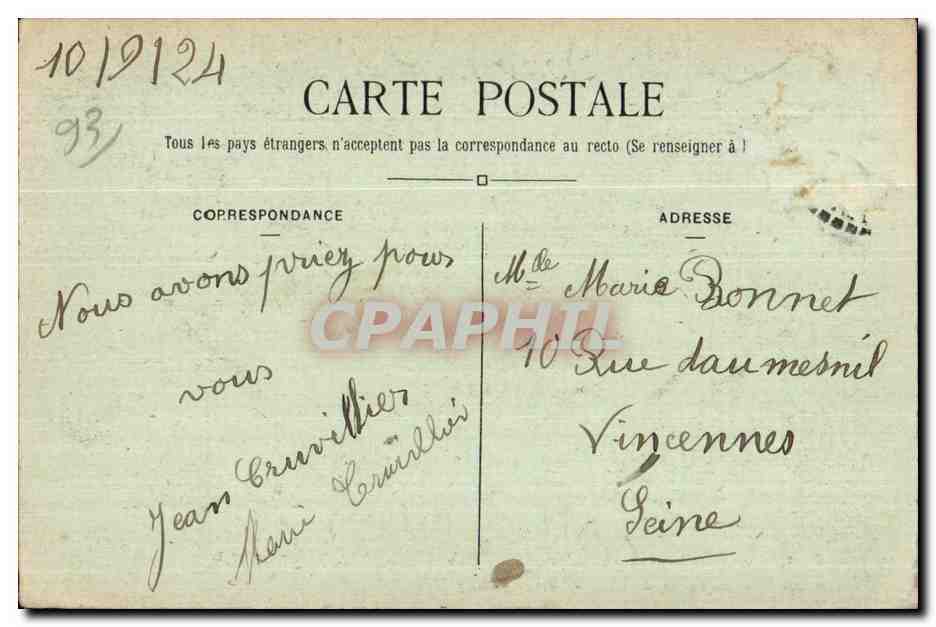 CPA Souvenir de Notre Dame Des Anges Clichy Le Raincy — Rückseite