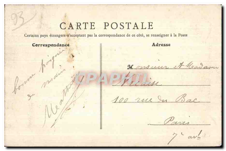 CPA Gargan Plece d eau Avenue de la Gare — Rückseite