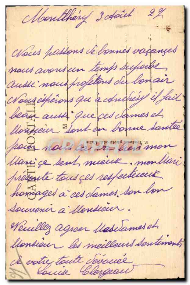 Montlhéry (S.-et-O.) — La Tour — Tarjeta postal n°13 — Reverso