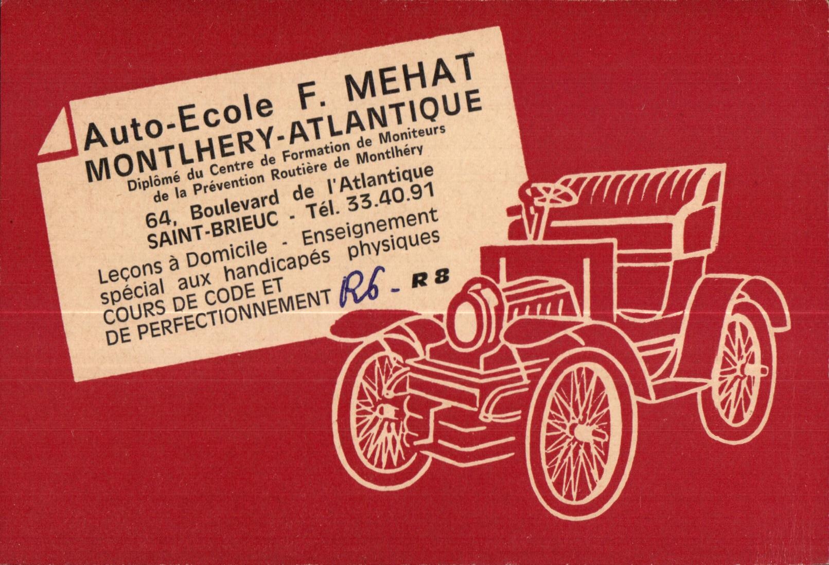 Auto-École F. MEHAT — Montlhéry-Atlantique — Éditeur non visible