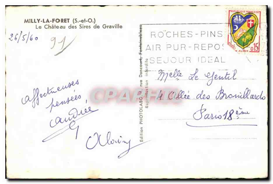 CPSM Milly la Foret Le chateau des Sires de Graville — Rückseite