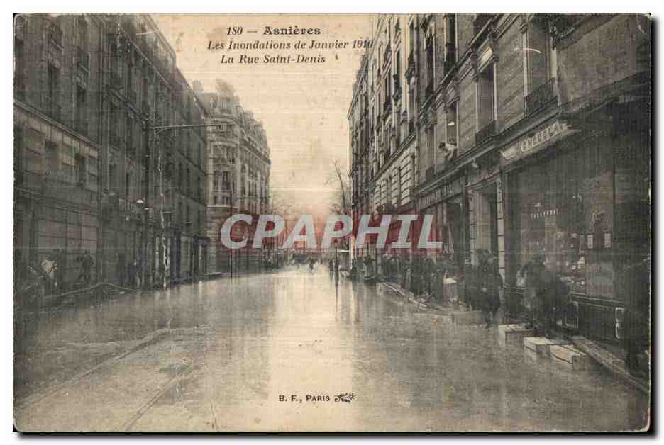 Asnières — Les Inondations de Janvier 1910 — La Rue Saint-Denis — B. F., PARIS