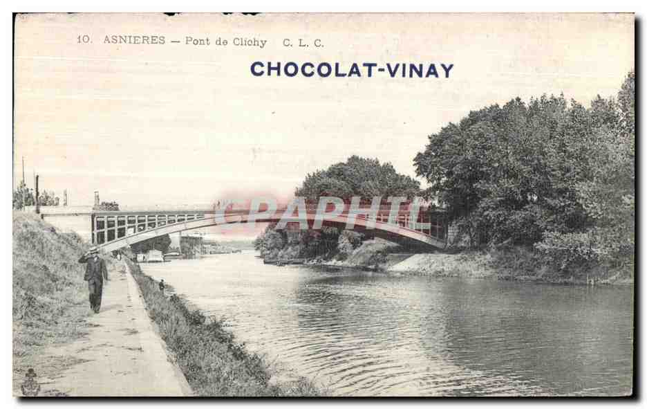 Antike Ansichtskarte Asnières Brücke von Cliohy Schokolade Vinay