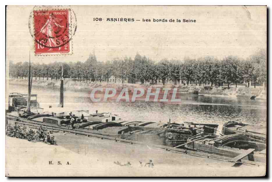 CPA Asnieres Les bords de la seine Peniche