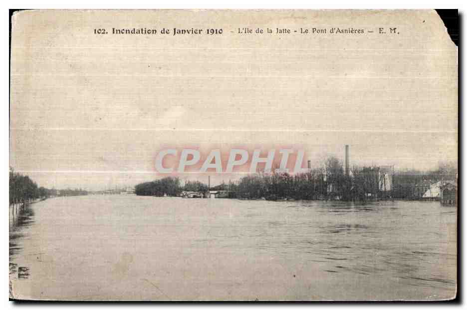 Brand Januar 1910 — Die Île de la Jatte — Der Pont d'Asnières — E. M.