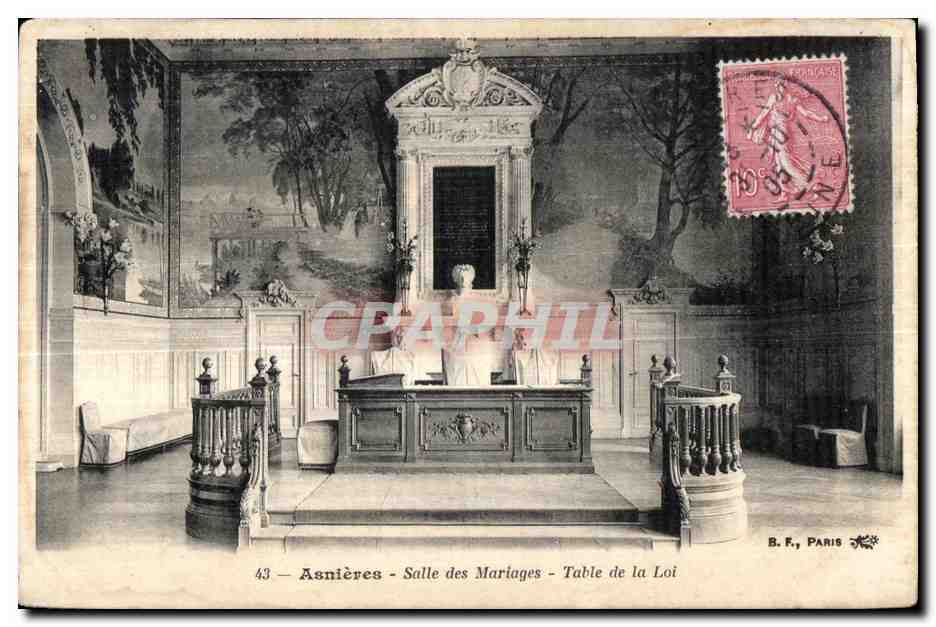 CPA Asnieres salle des Mariages table de la Loi