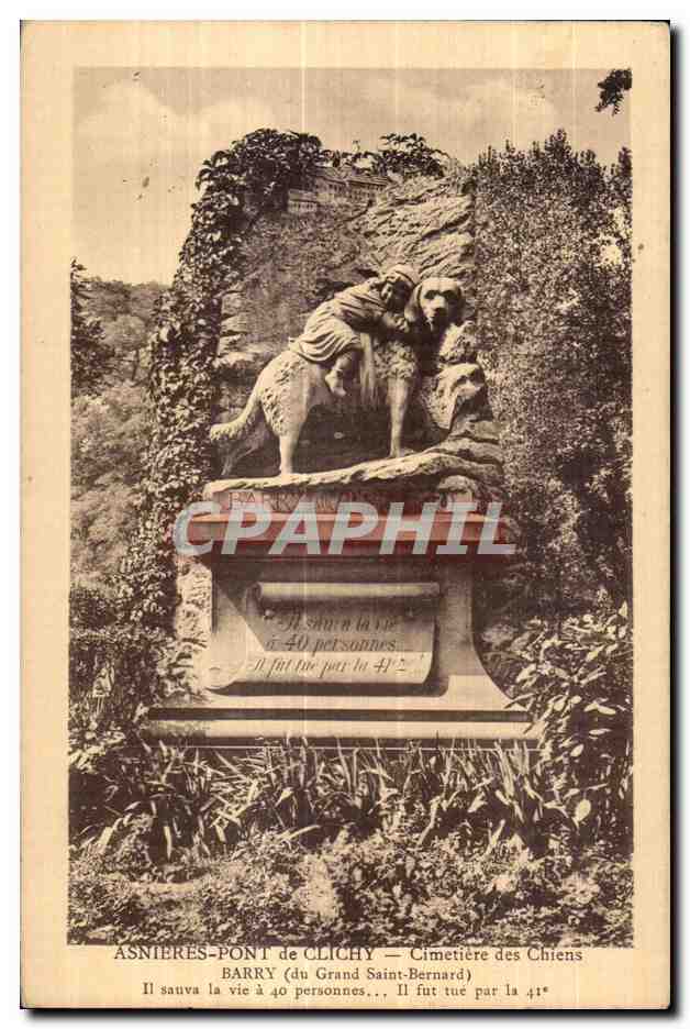 CPA Asnieres Pont de Clichy Cimetiere des Chiens Barry (du Grand saint Bernard)