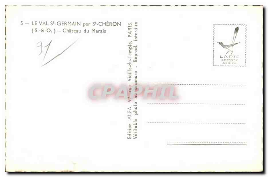 CPA Level St German par St Cheron (S et O) Chateau du Marais — Back