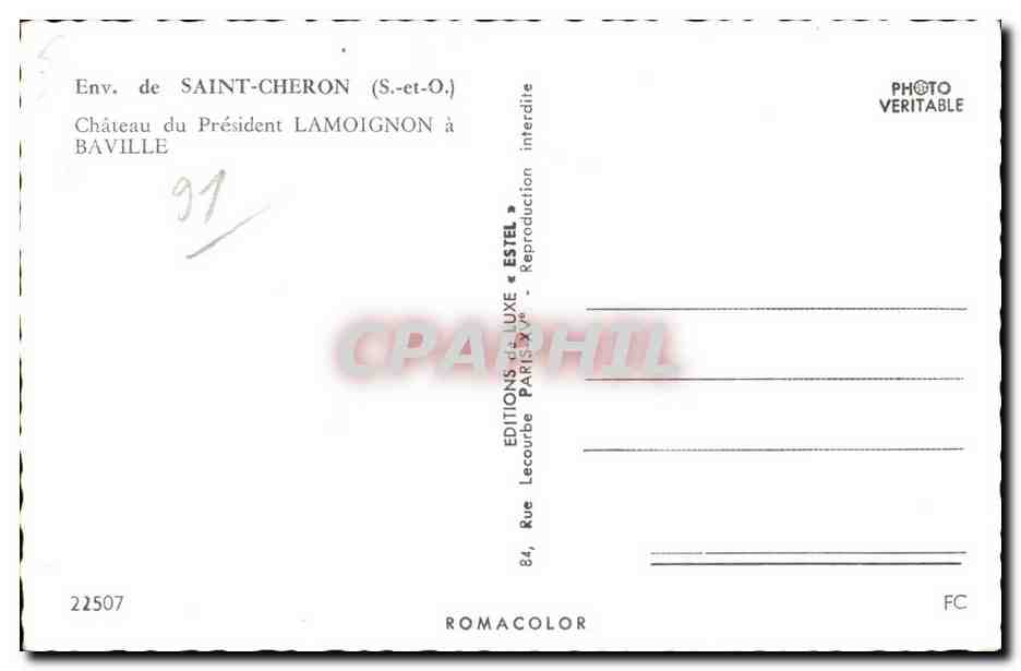 Saint Cheron - Chateau du President Lamoignon a Baville - CPSM  — Back