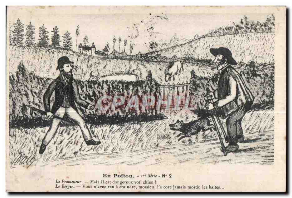 CPA En Poitou Le promeneur Le berger Chein 