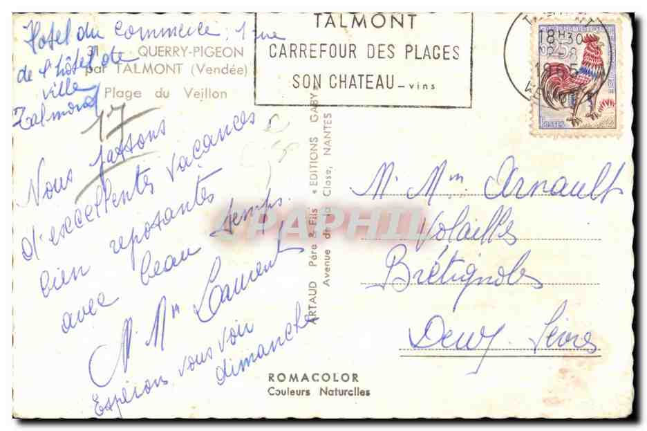 CPA Querry Pigeon par Talmont Plage du Veillon — Achterkant