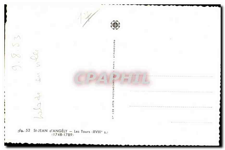 CPA Saint Jean d Angely Les Tours — Back