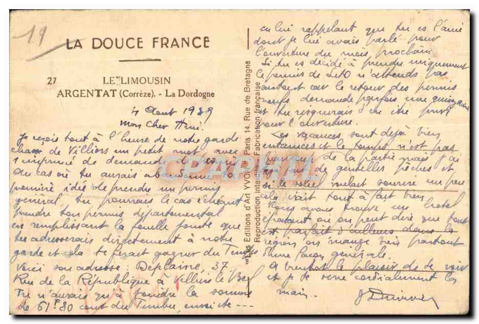 CPA Argentat (Correze) La Dordogne — Back
