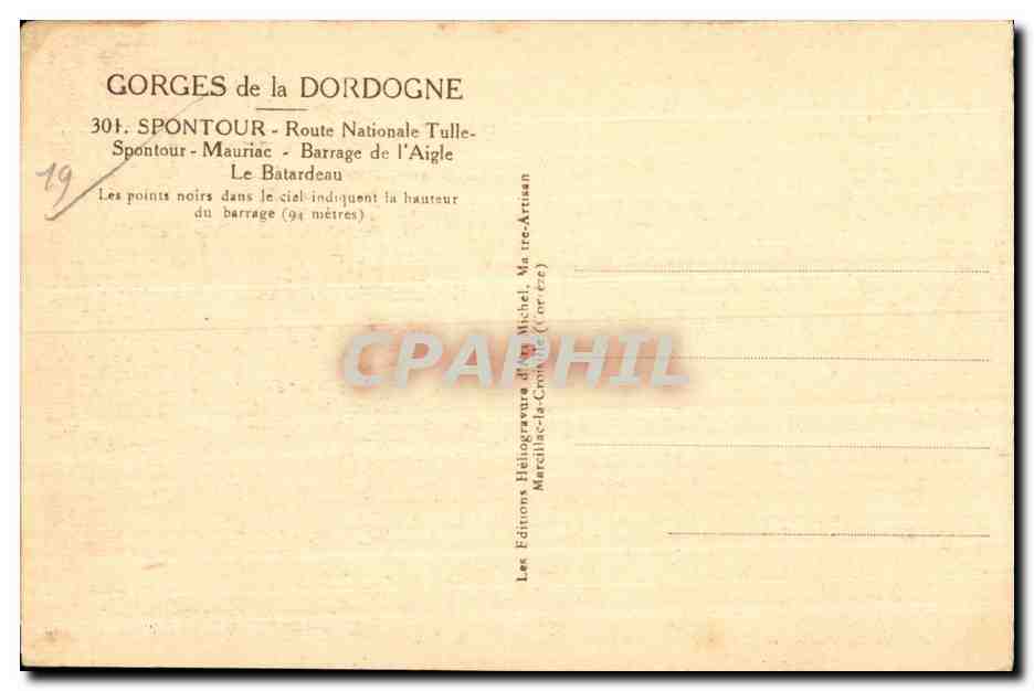 Gorges de la Dordogne — Spontour — Barrage de l'Aigle — éditeur Michel, Marceliâc-la-Croix — Achterkant