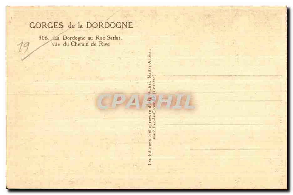 Gorges de la Dordogne — vue du Chemin de Rive — Les Éditions Héliogravure d'Art Michel, Marcillac-la-Croisile (Corrèze) — Rückseite