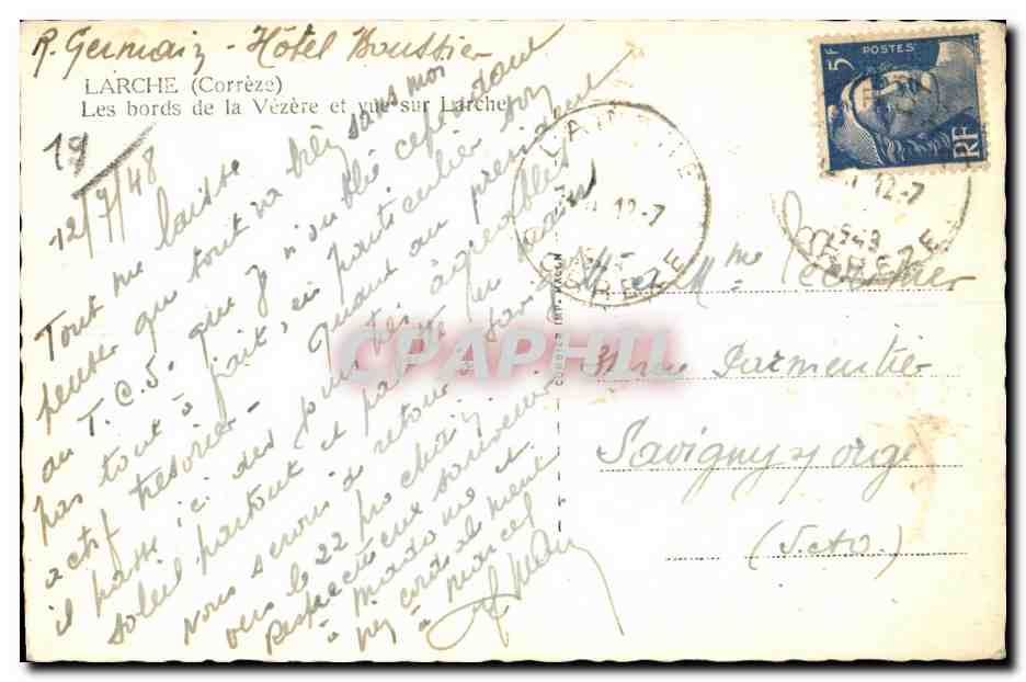Les bords de la Vézère et vue sur Larche — CPAPHIL — Rückseite