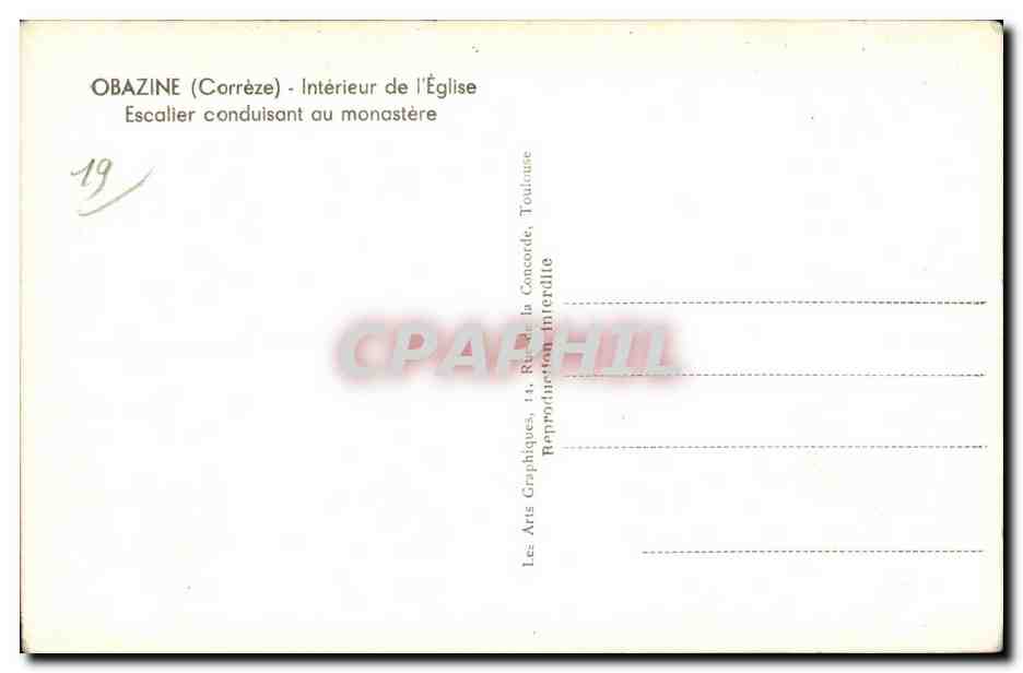Obazine (Corrèze) — Intérieur de l'Église — Escalier conduisant au monastère — ARGRA — Verso