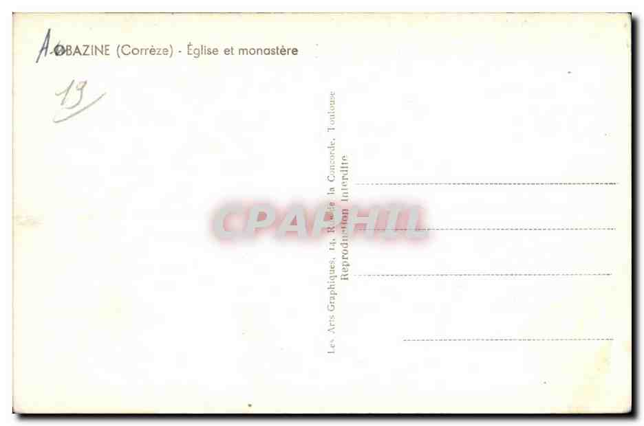 CPA Obazine (Correze) Eglise et Monastere — Rückseite