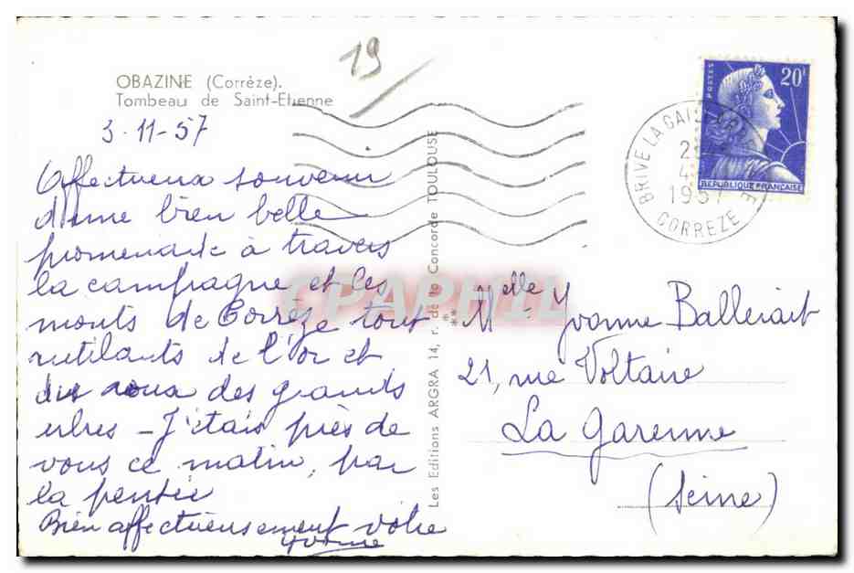 CPA Obazine (Correze) Tombeau de Saint Etienne — Rückseite