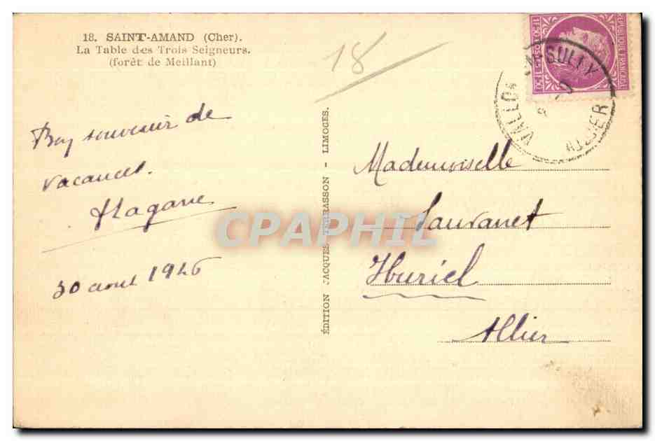 Saint Amand - La Table des Trois Seigneurs - CPA  — Verso