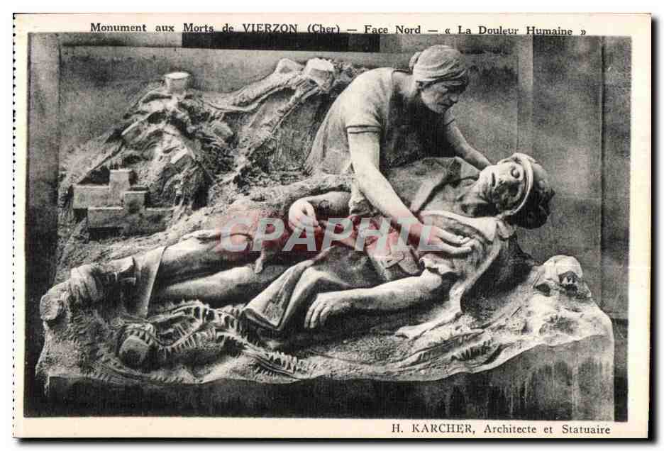 Monument aux Morts de VIERZON (Cher) — Face Nord — « La Douleur Humaine » — H. KARCHER, Architecte et Statuaire