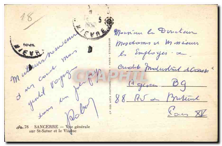 Sancerre - Vue Generale sur St Satur et le Viaduc - CPA  — Rückseite