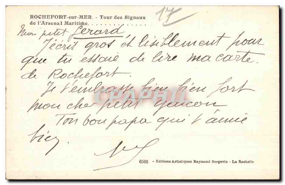 Rochefort-sur-Mer — Tour des Signaux de l'Arsenal Maritime — éditeur Ramquintene, n° 6566 — Back